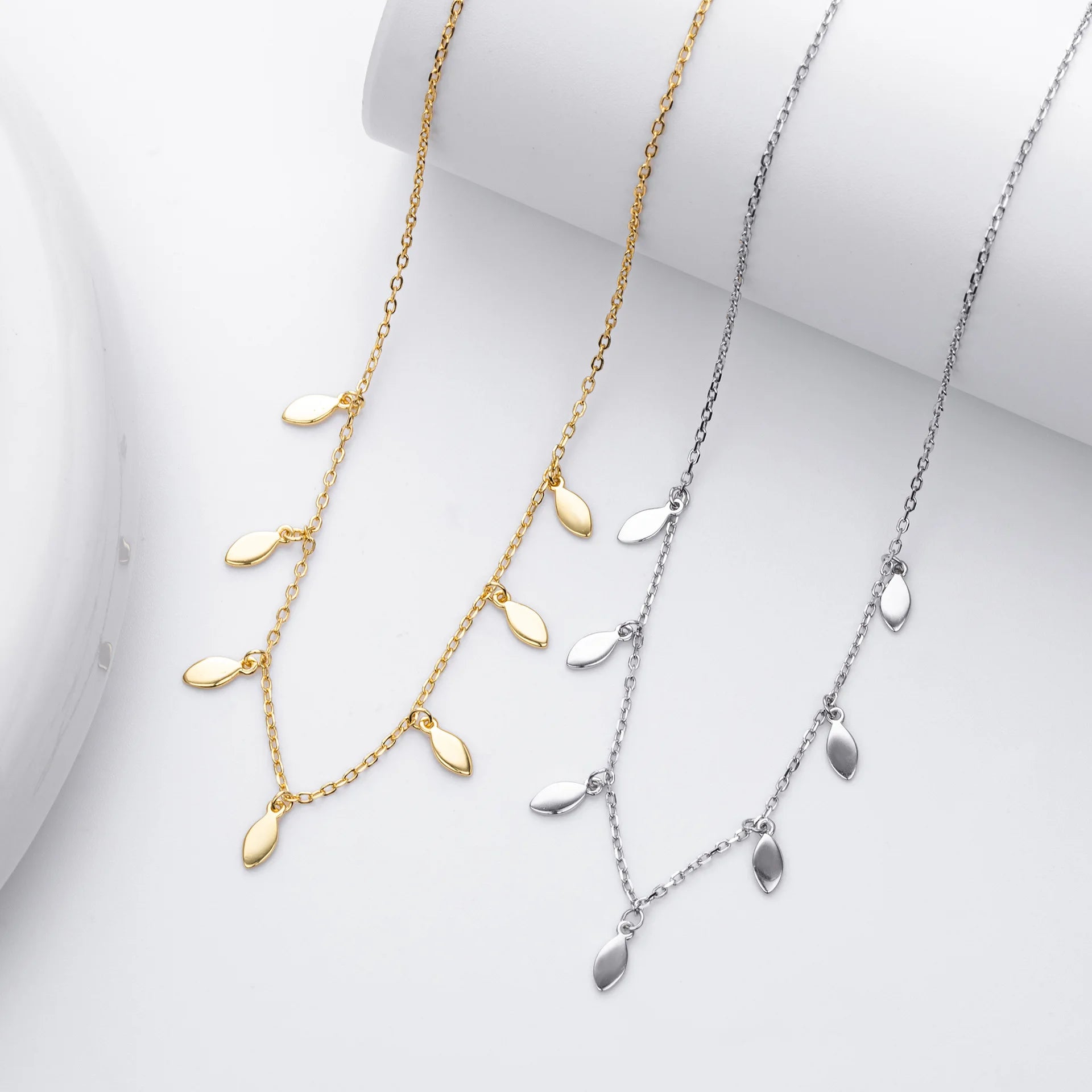 Sequins Series Leaf 18k Gold Women Trendy Jewelry 925 Sterling Silver Charm Necklace
