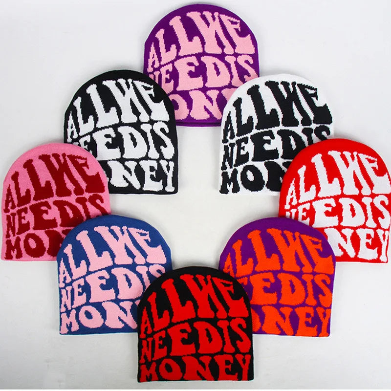 Unisex Wholesale Jacquard Beanie Hats All-Over Print Winter Warm Knitted 100% Acrylic Cuffless Beanie Custom Logo Common Letter