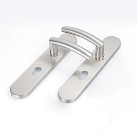 Modern Stainless Steel L Shape Solid Lever Door Handle With Oval Plate of Euro Profile Keyhole for Hotel Office Villa Doors