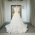 Modern Deep V-neckline Satin Bodice Wedding Dresses Appliqued Backless Bridal Gowns Vestidos De Novia RL066