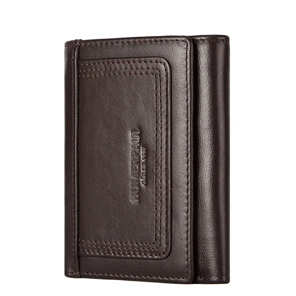 HUMERPAUL Custom Genuine Leather Men Slim Wallet Trifold RFID Blocking Card Holder Purse Vintage Luxury Male Front Pocket