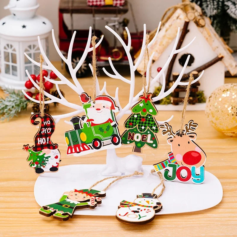 Handmade Wooden DIY Christmas Ornaments Rustic Santa Snowman Tree Hanging Pendants for Xmas Home Decor Gift Tags