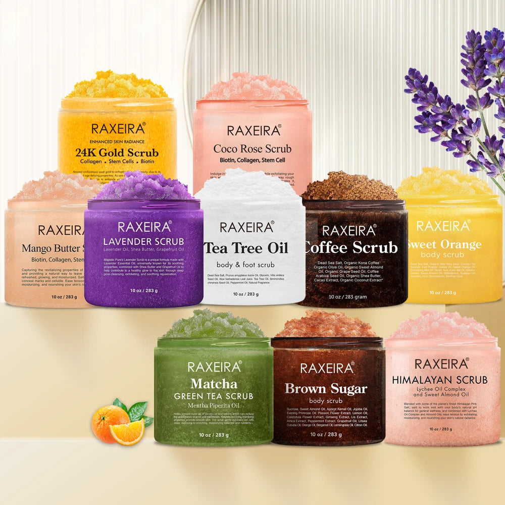 Wholesale Private Label Anti Cellulite Skin Exfoliator Body Care Original Coffee Green Tea Lavender Rose Body 24k Gold Scrub