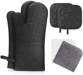 6pcs Cotton Oven Mitts with Kitchen Towels Soft Cotton Lining and Non-Slip Surface Heat Resistant Pot Holders