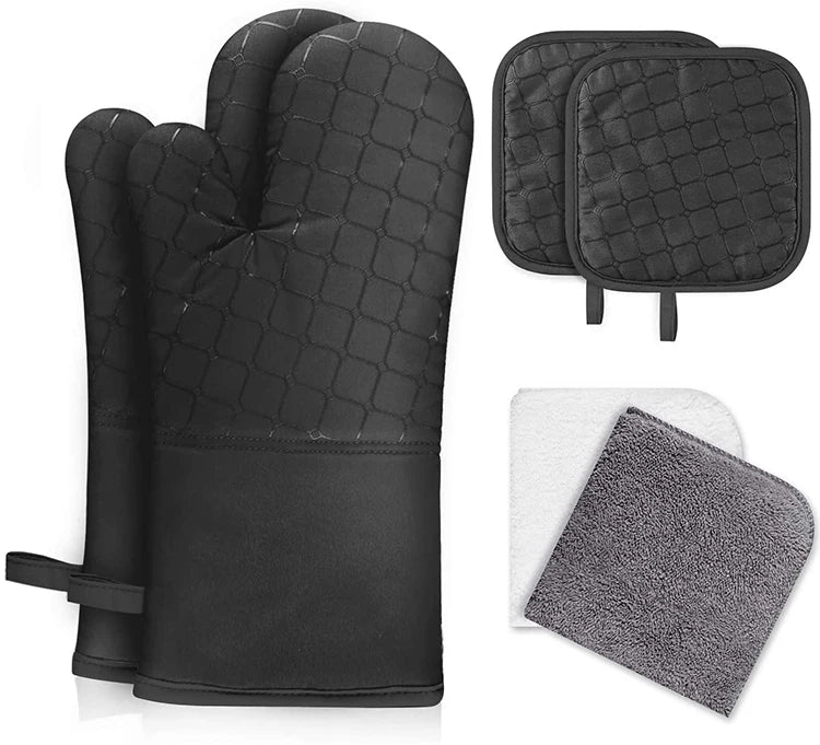 6pcs Cotton Oven Mitts with Kitchen Towels Soft Cotton Lining and Non-Slip Surface Heat Resistant Pot Holders MegaBDM