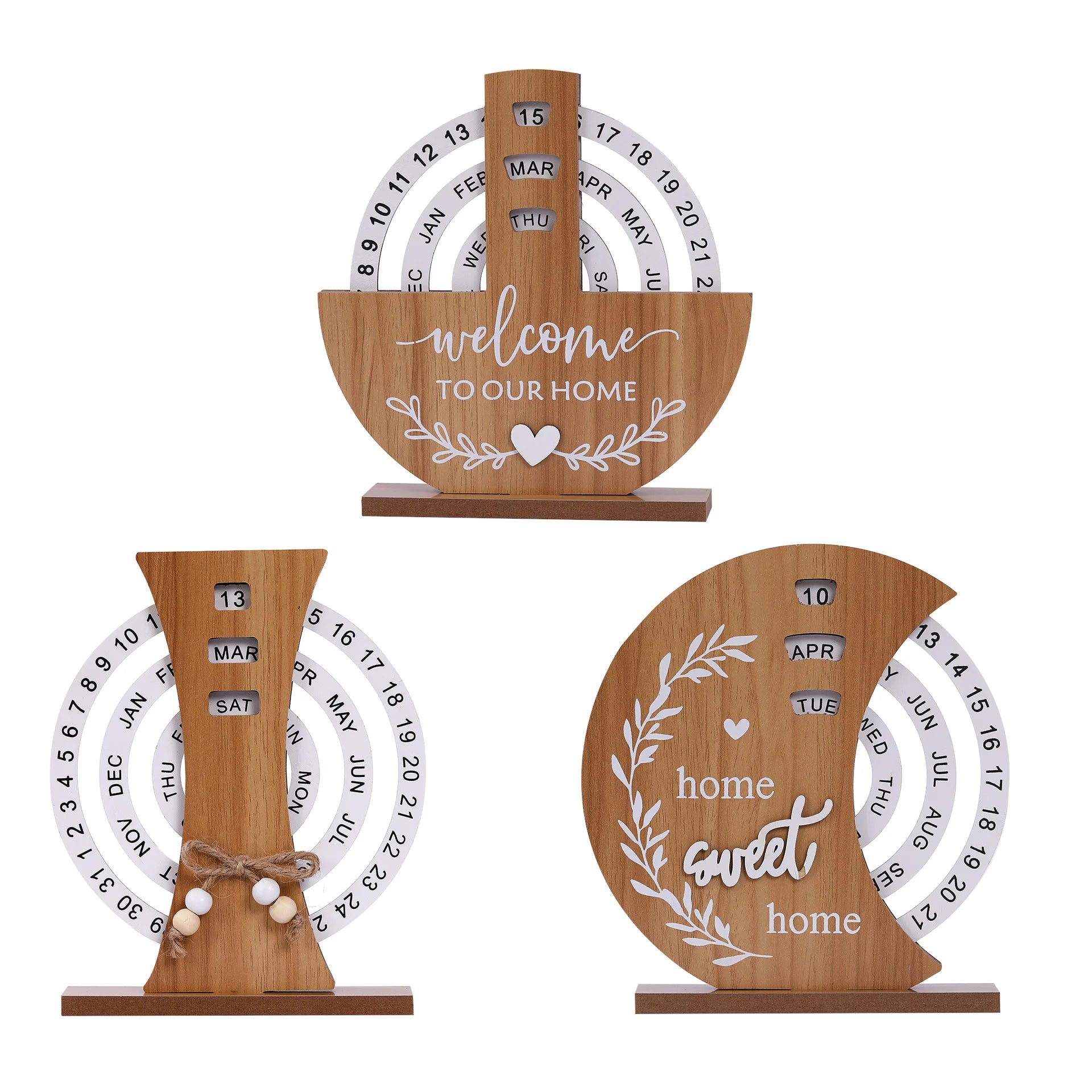 Tailai Manual Flip Desk Calendar Rotating Date Display Ornament Adjustable Wooden Calendar Creative Date Indicator Decor