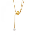 Elegant Trendy Women Waterproof Tarnish Free Jewelry 18K Gold Plated Stainless Steel Beaded Single Imitation Pearl Necklace