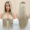 Lace Front Wigs Long Straight Blonde White Hair Synthetic Heat Resistant Transparent Hd Lace Frontal Wig