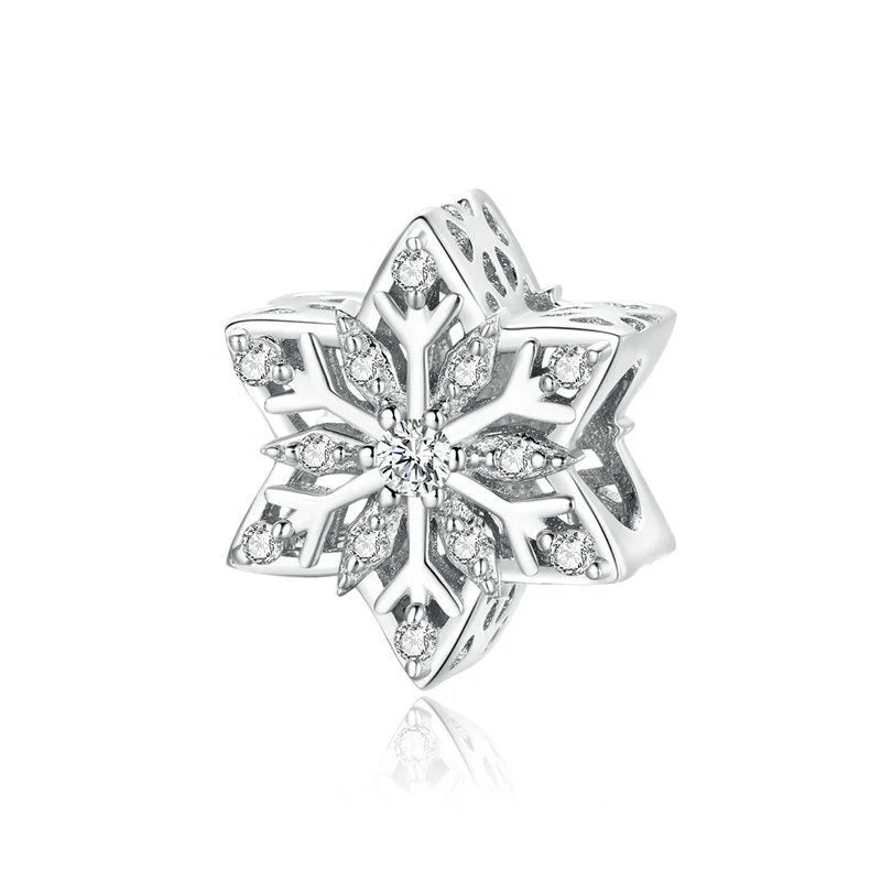 925 Sterling Silver Christmas Style Snow Charm with Zircon Setting Fit European Charms Bracelet