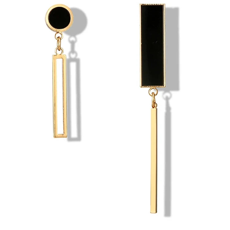 New Acrylic Long Rectangular Round Asymmetrical Black Ladies Pendant Earrings