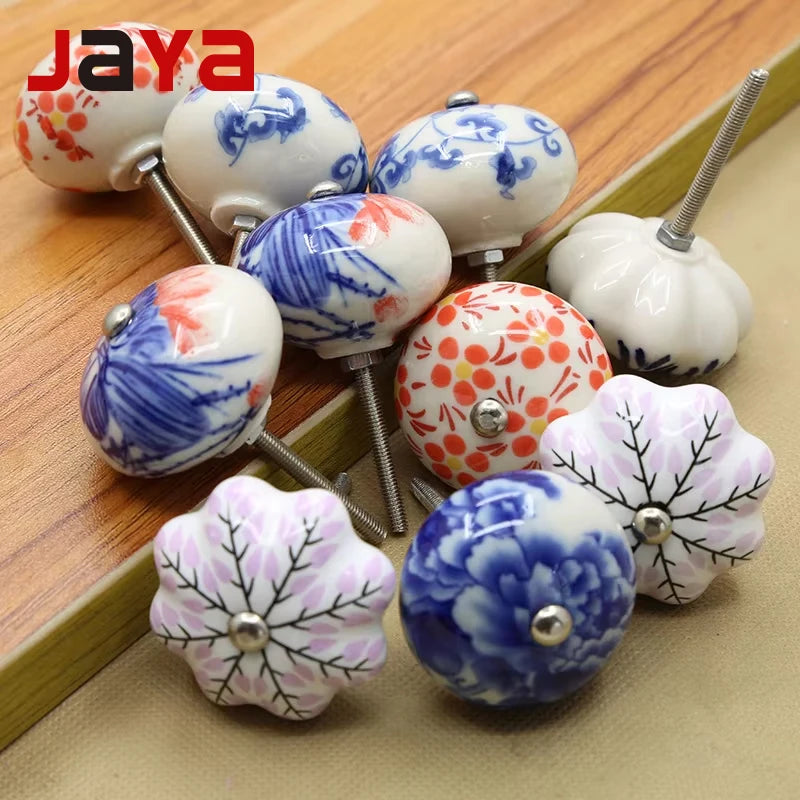 JAYA Luxury Porcelain Oval Shape Cabinet Knobs for Kids Drawers Gold Drawer Pulls Kitchen Cabinet Wardrobe Furniture Handles