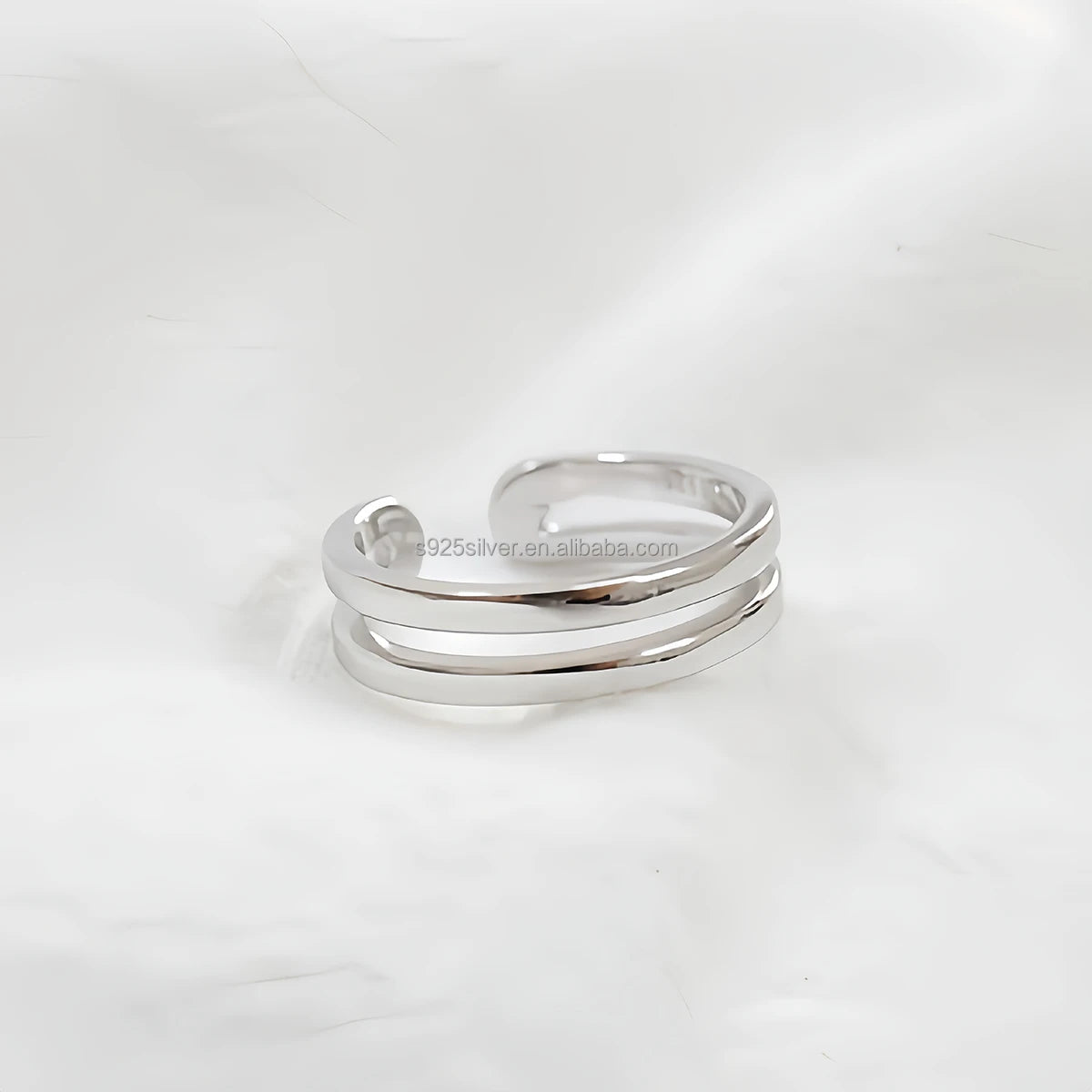925 Sterling Silver Minimalist Modern Adjustable Band Double Line Open Ring Jewelry for Women Rhodium Plated for Wedding Party