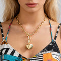 Trendy Cross Chain Large CCB Peach Heart Necklace for Women Charms Ladies Street Wear Pendant Choker Fashion Jewelry Accessories
