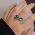 New Cute Retro Punk Blue Devil's Eye Gemstone Ring Animal Owl Adjustable Ring Jewelry for Couple Lovers