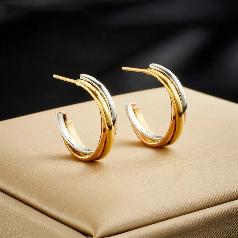 New Tarnish Free 18k Pvd Gold Plated Stainless Steel Mix Color C Shaped Women Earrings Jewelry