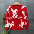 Factory Wholesale Toothbrush Embroidered Sweater Male Fashion Rabbit Knitted Coat Bottom Winter Christmas Red Pullover for Men