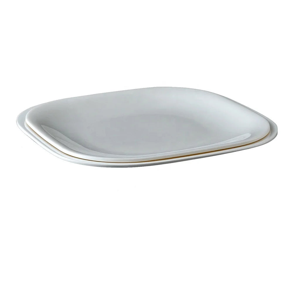 Restaurant Dinnerware Serving 9.5 Inch Nordic Cheap White square Melamine Dinner Plate