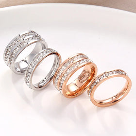 Starry Sky Titanium Single or Double Row Square Diamond Full Diamond Ring Statement or Tail Ring for Women Unique Personality