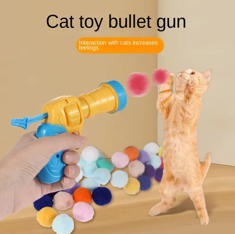 Wholesale Modern Interactive Plush Cat Toy Gun Mini Launcher Shooting Games with Plastic Ball Pet Toys