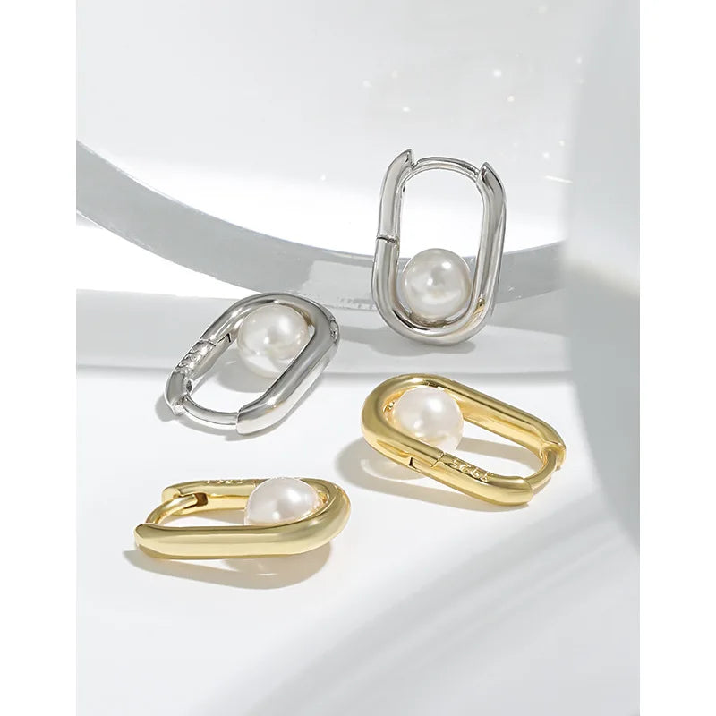 WMEB147 Pearl  Earrings for Women Small Pearl Hoop Earrings 925 Sterling Silver Hypoallergenic Huggie Earrings for Girls Mother