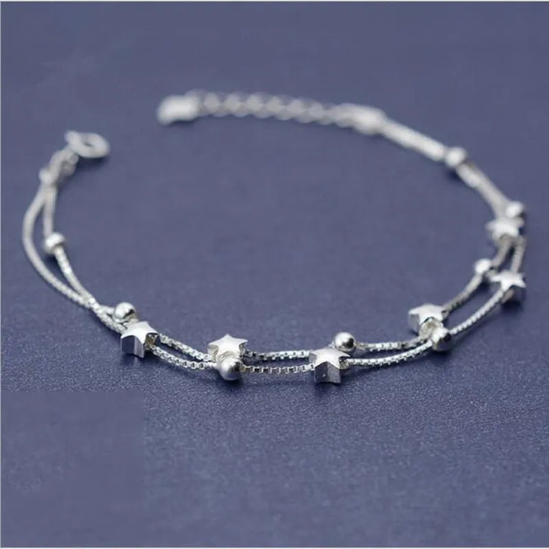 Hot Sale 925 Silver Double Star Bracelet for Women New Arrival Wholesale Cute Style for Parties Weddings Gifts