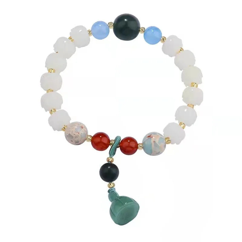 Bodhi Root Carved Lotus Hand String White Jade Bodhi Buddha Beads Rosary Lotus Seed Bracelet for Men and Women