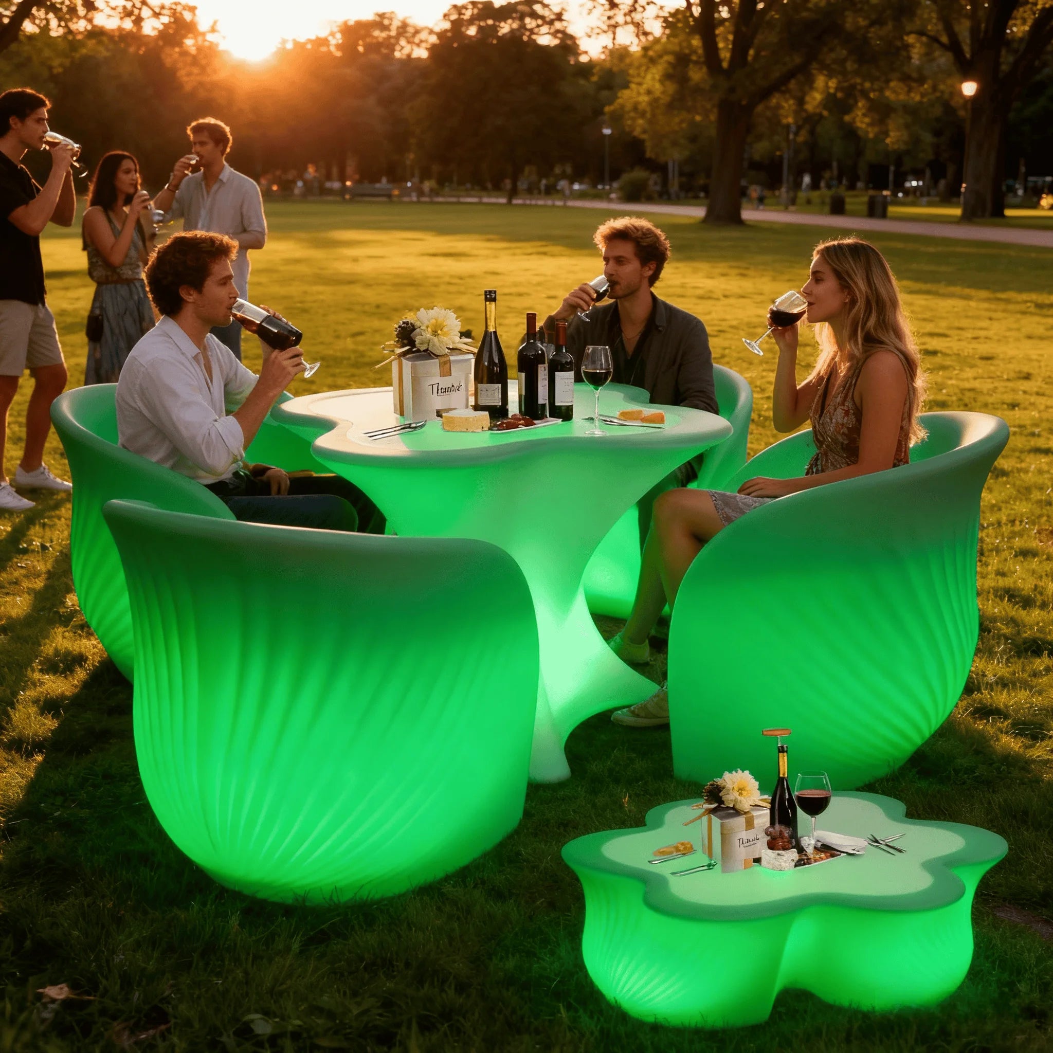 High Quality Waterproof Outdoor LED Plastic Restaurant Bar Chairs and Tables Furniture with Modern Design