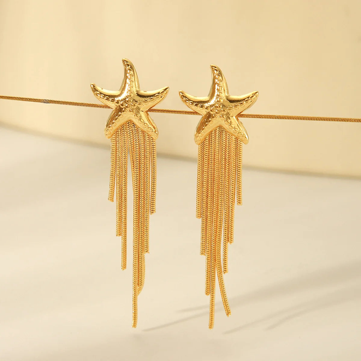 Chic Earring Stainless Steel 18k Pvd Gold Plated Stud Earrings Statement Sea Starfish Tassel Earrings Waterproof Jewelry