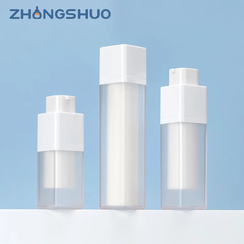 Cosmetics Lotion Airless Pump Bottle15/30/50ml square White Frosted Bottle Body Resistant Luxury Airless Pump Bottle With Pump