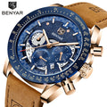 BENYAR Logo Watch 5120 Fashion Blue Genuine Leather Business Watches Men Wrist New Quartz Man Date Clock Relogio Masculino