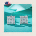 Iced Out Precious Stone Full Pave Round Diamond Moissanite Square Shape Claw Setting Gold Plating Stud Earring
