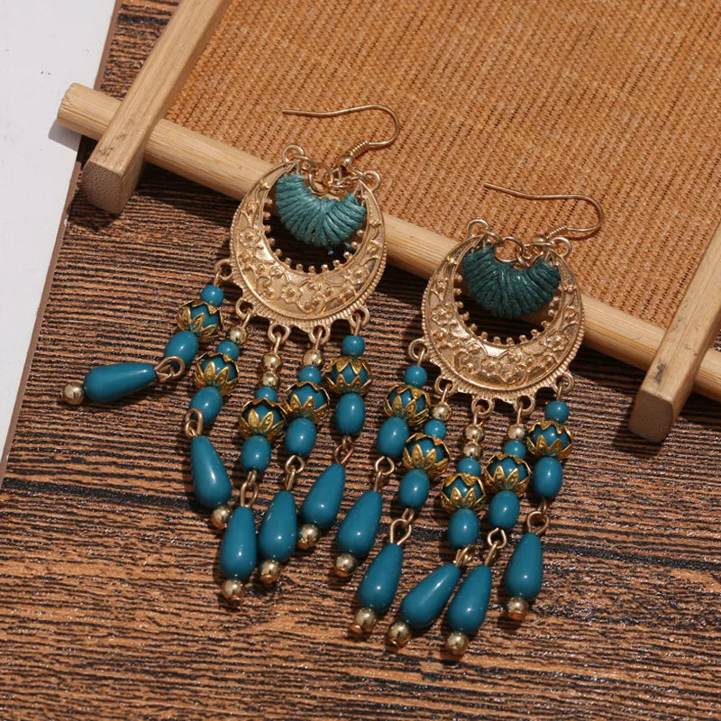 Bohemian Ethnic Style Earrings Long Vintage Tassel Earrings Ancasualica Carved Earrings Wholesale Hlong Sleevein Europe Women's