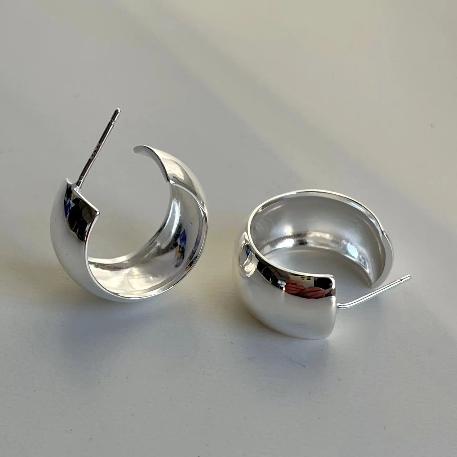 Hypoallergenic Chic Chunky Hoop Earrings 925 Sterling Silver Bold c Shaped Earrings for Women