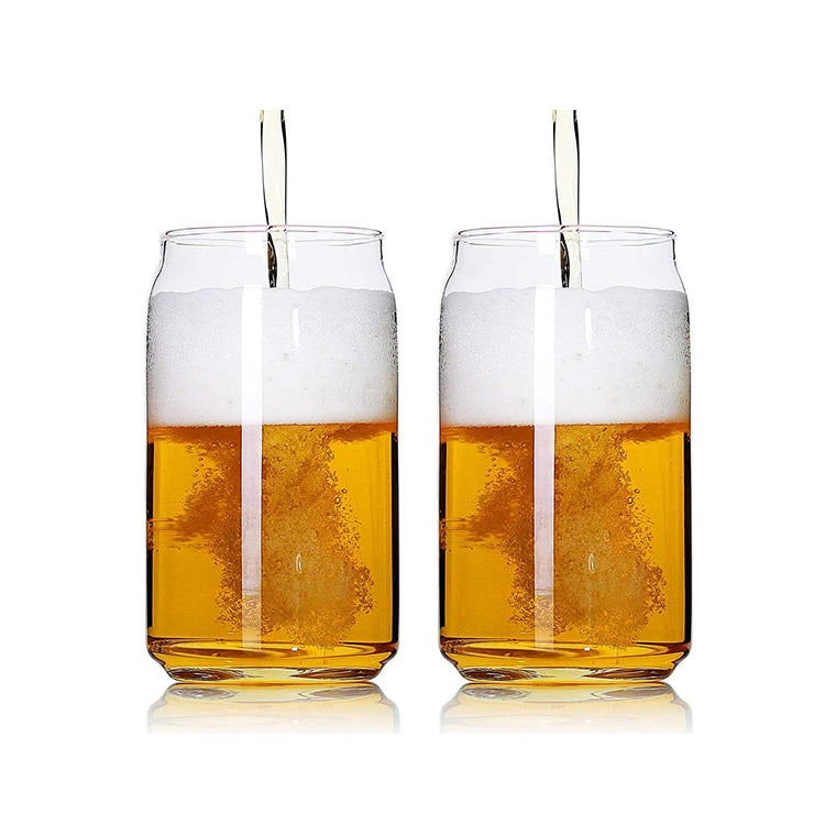 Hot-selling Custom Printed Logo Pattern Private Label Reusable 16oz 550ml Transparent Borosilicate Beer Can Shaped Glass Cups