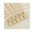 Initial Letter Necklace Square-Shaped With Cubic Zircon Stainless Steel 18K Gold Letter Pendant Necklace for Women Men