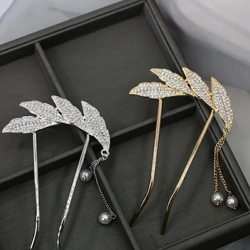 French Elegant Hair Pin Women Fashion Full Crystal Hairpin Metal Pearl Bridal Hair Combs