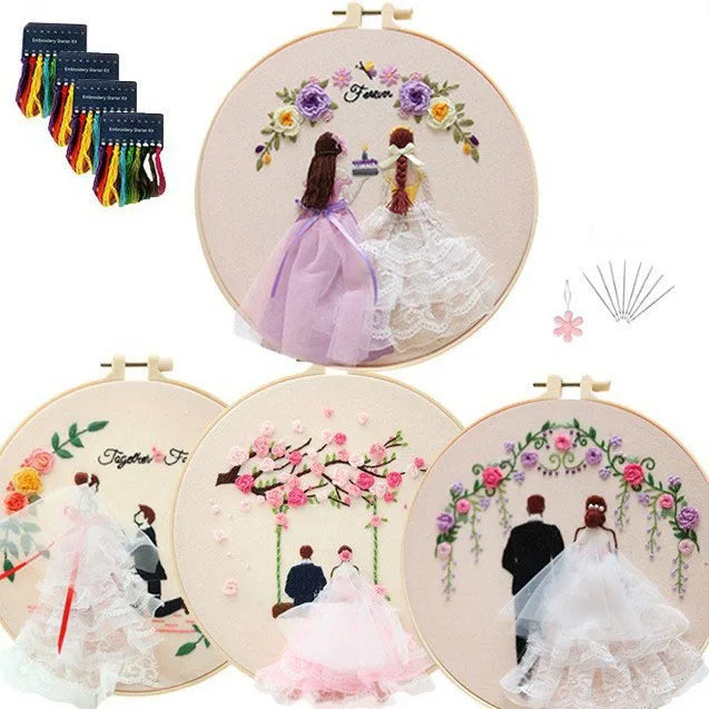 Wedding Dress Embroidery DIY Kit Creative Love-Style Wall Art for Bridal Living Room Decor Anniversary Print Technique