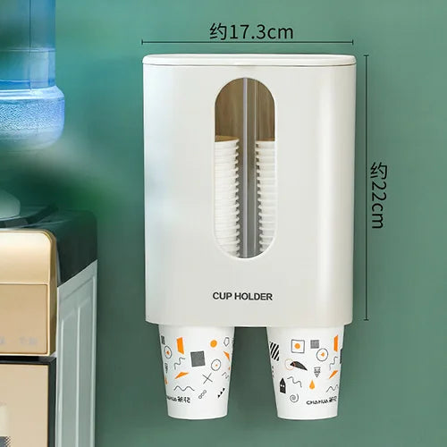 Punch-Free Disposable Automatic Paper Cup Dispenser Takeaway Hanging Cups Storage Container  Double-tube Paper Cup Holder