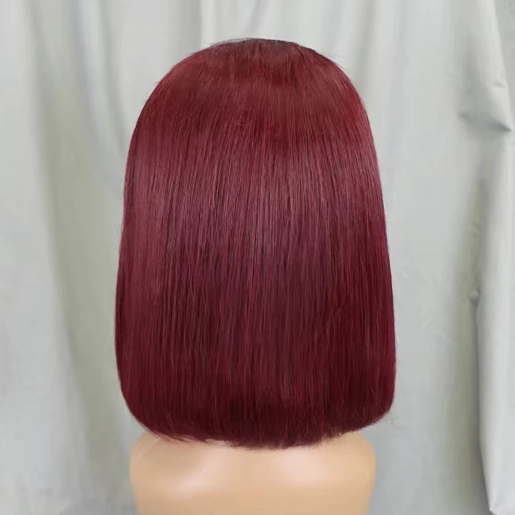 Wholesale Burgundy Red 99J# Color Human Hair Pre-Plucked HairLine13x4 Short Straight Bob Full Front Lace Wig