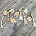 Boho Custom Cute Silicone Wood Bead Keychain Eco Friendly Wood Brand Woolen Tassel Keychain for Jewelry Gift