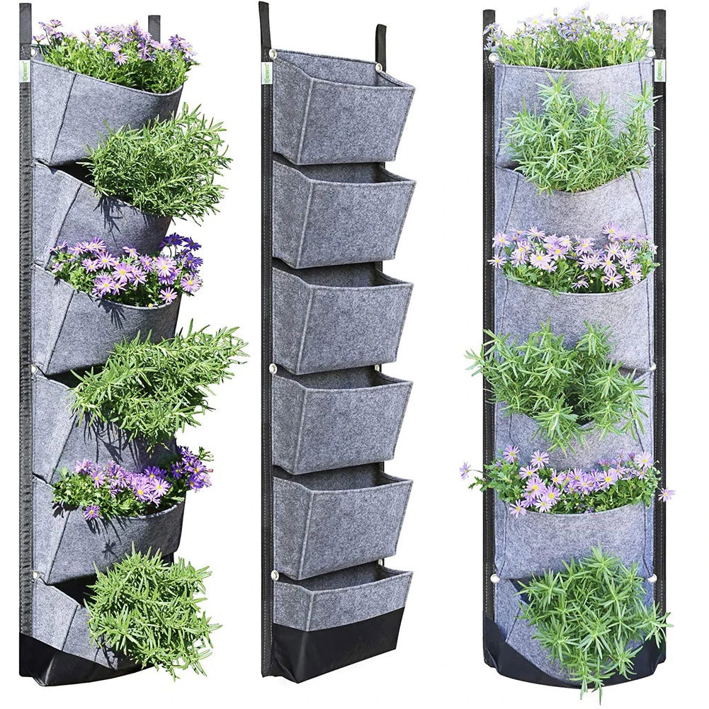 High Quality Grey Large Pocket Vertical Wall Hanging Planting Bag Back Waterproofing Planter Grow Bag