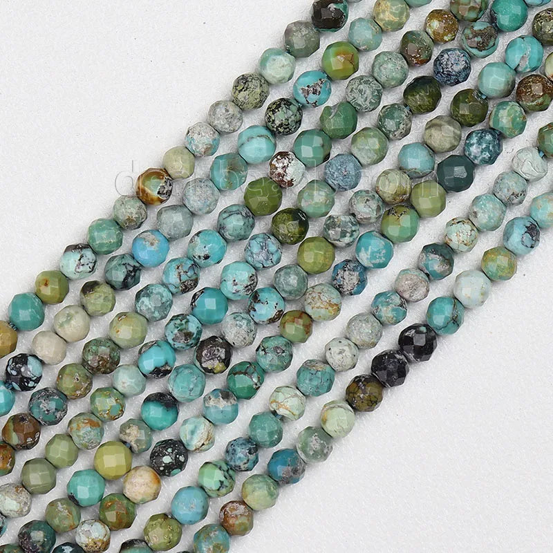 Wholesale Small Faceted Round Natural Turquoise Beads for DIY Jewelry Making 2mm 3mm 4mm Length 38cm