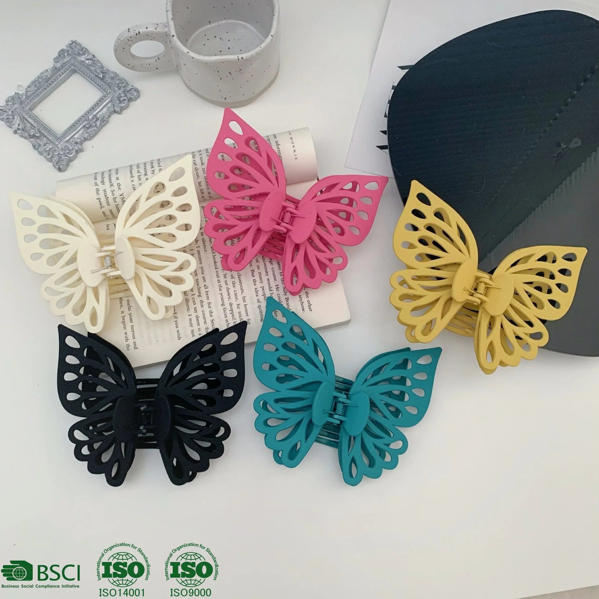 YJL Wholesale Double Hollow Shark Clip Frosted Matte Large Plastic butterfly Hair Claws