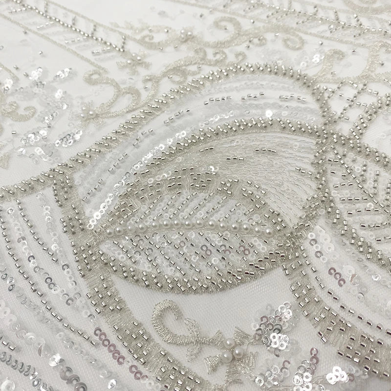 Harvest 100% Polyester Woven Bead Mesh Embroidery Fabric Heavily Beaded Dubai Gold Luxury Fabric