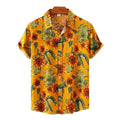 RNSHANGER Hawaiian Men Shirts Summer Sunflower Print Lapel Fashion Short Sleeve Men's Shirts Loose Oversized Daily Shirts