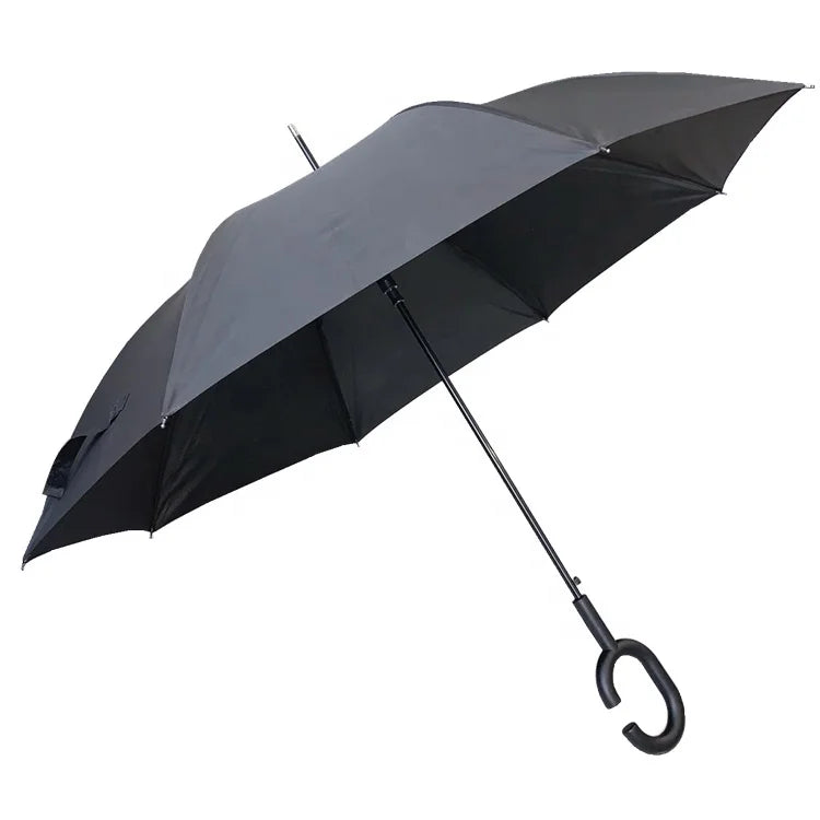 Custom 21inch C Shape Handle Solid Color Walk Stick Straight Umbrella Automatic Opening Straight Umbrella for Promotion