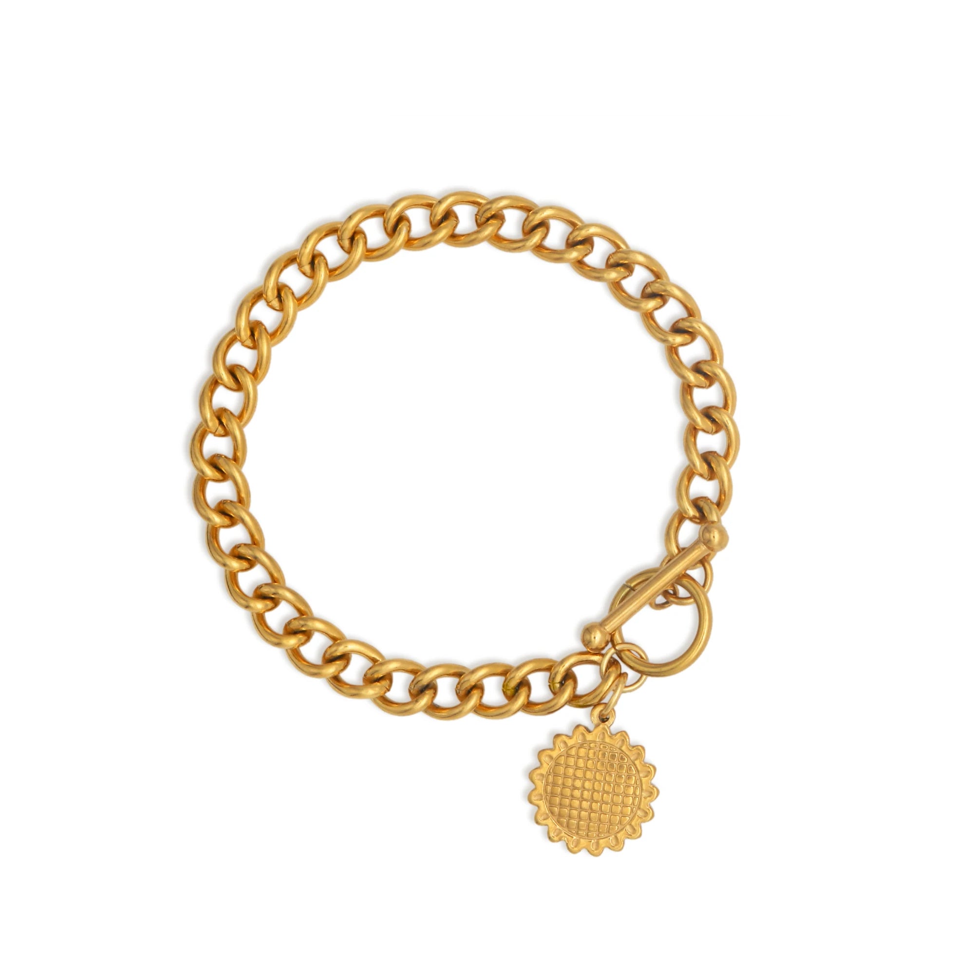 Chris April Stainless Steel 18k PVD Plated Flower Shape T-bar Men Bracelets