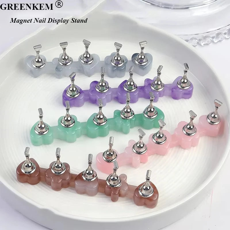 New Colorful Aurora Nail Practice Holder Crystal Nail Practice Base Agate Heart-shaped Nail Display Stand