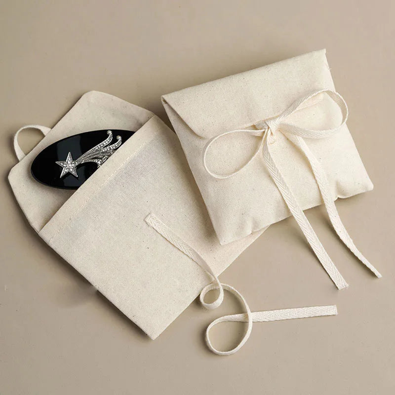 Organic Cotton Twill Envelope Dust Bag with Pouch for Clothing Handbags and Socks Packaging Environmentally Friendly