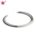 S925 Pure Silver Simple Retro Do Old Twisted Rope Rectangular Tube Vintage Silver Bracelet